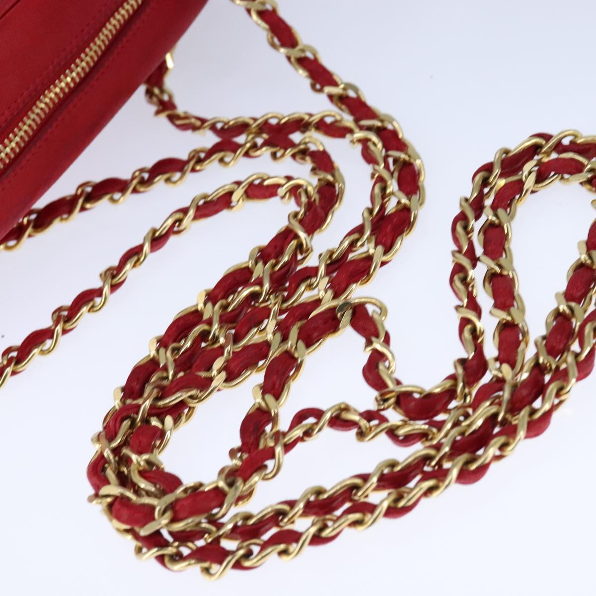 CHANEL Matelasse Shoulder Bag Lamb Skin Red Gold CC bs21314
