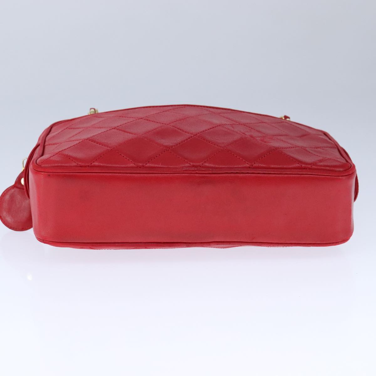 CHANEL Matelasse Shoulder Bag Lamb Skin Red Gold CC bs21314