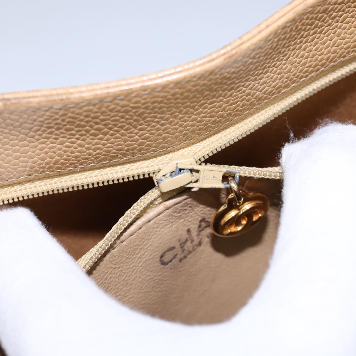 CHANEL Tote Bag Caviar Skin Beige Gold CC bs21315