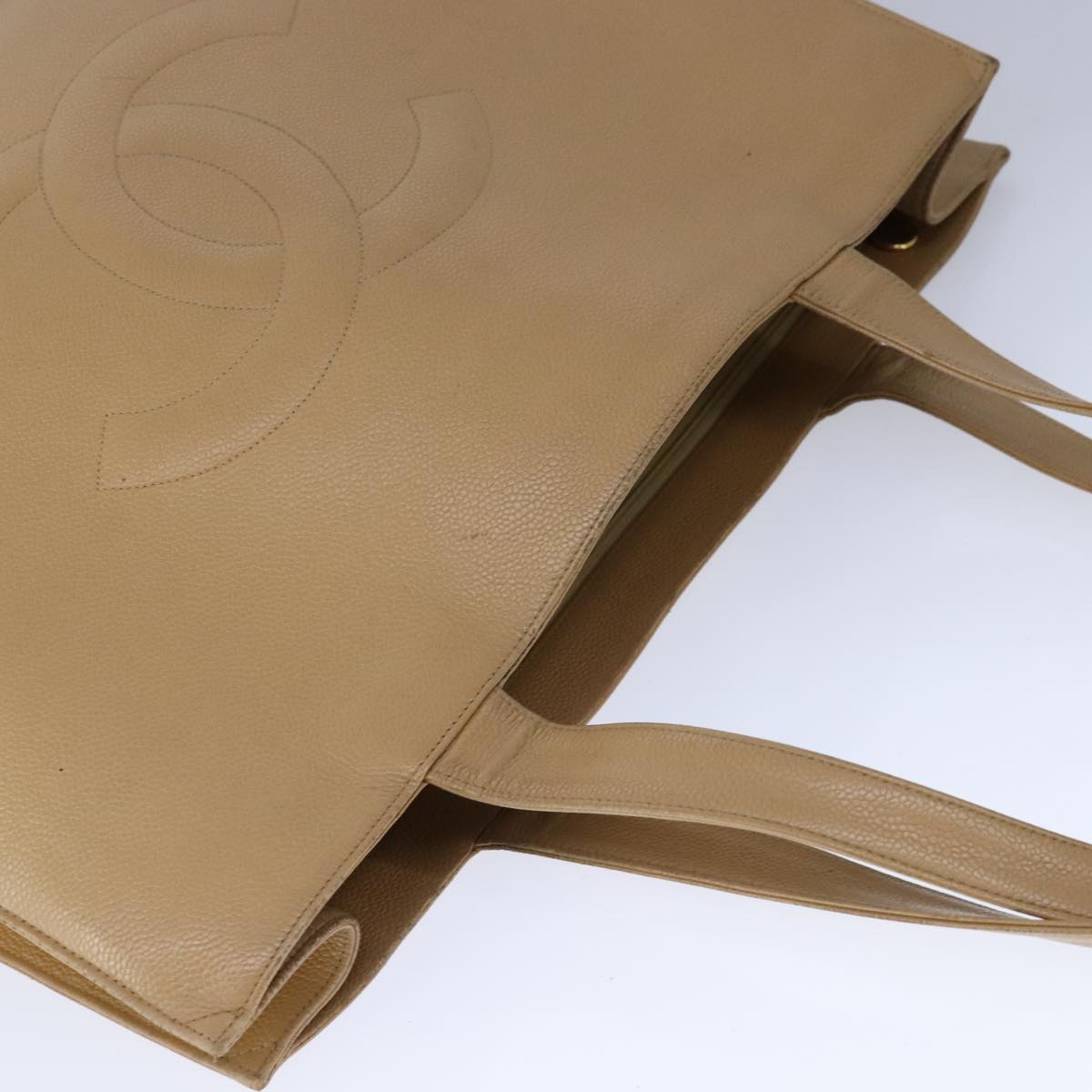 CHANEL Tote Bag Caviar Skin Beige Gold CC bs21315