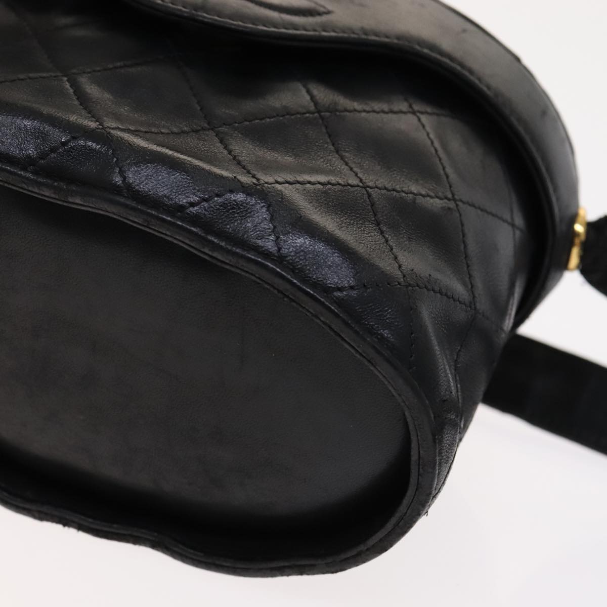 CHANEL Matelasse Shoulder Bag Lamb Skin Gold Black CC bs21318