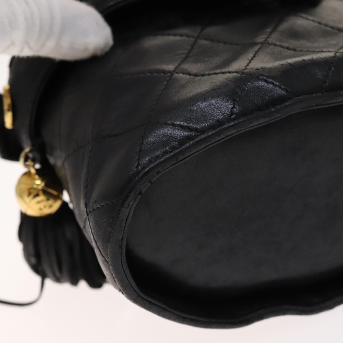 CHANEL Matelasse Shoulder Bag Lamb Skin Gold Black CC bs21318