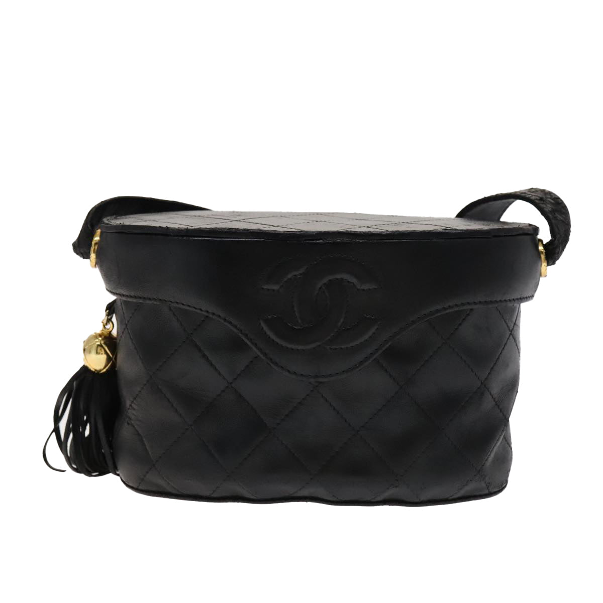 CHANEL Matelasse Shoulder Bag Lamb Skin Gold Black CC bs21318