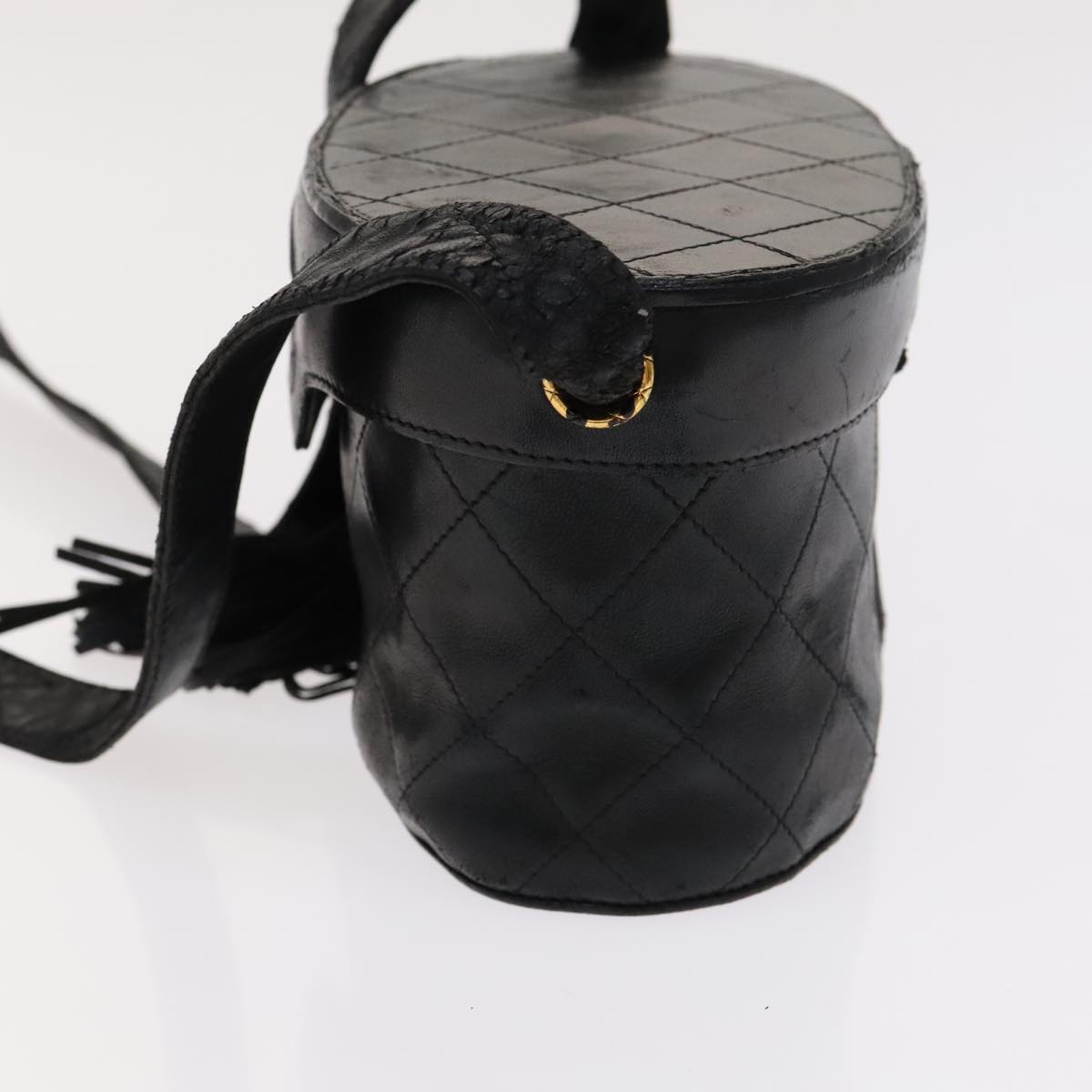 CHANEL Matelasse Shoulder Bag Lamb Skin Gold Black CC bs21318