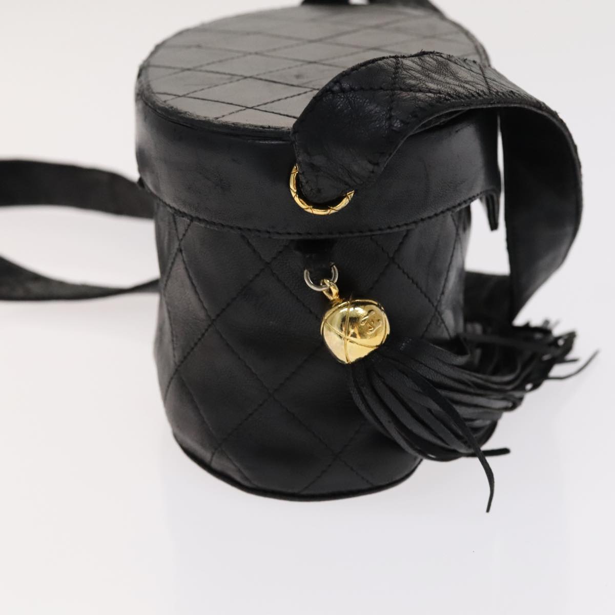 CHANEL Matelasse Shoulder Bag Lamb Skin Gold Black CC bs21318