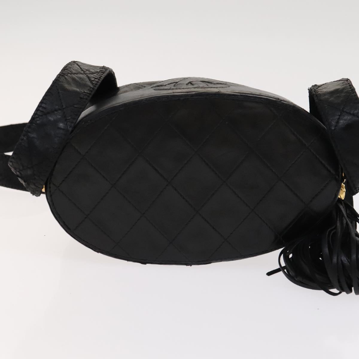 CHANEL Matelasse Shoulder Bag Lamb Skin Gold Black CC bs21318