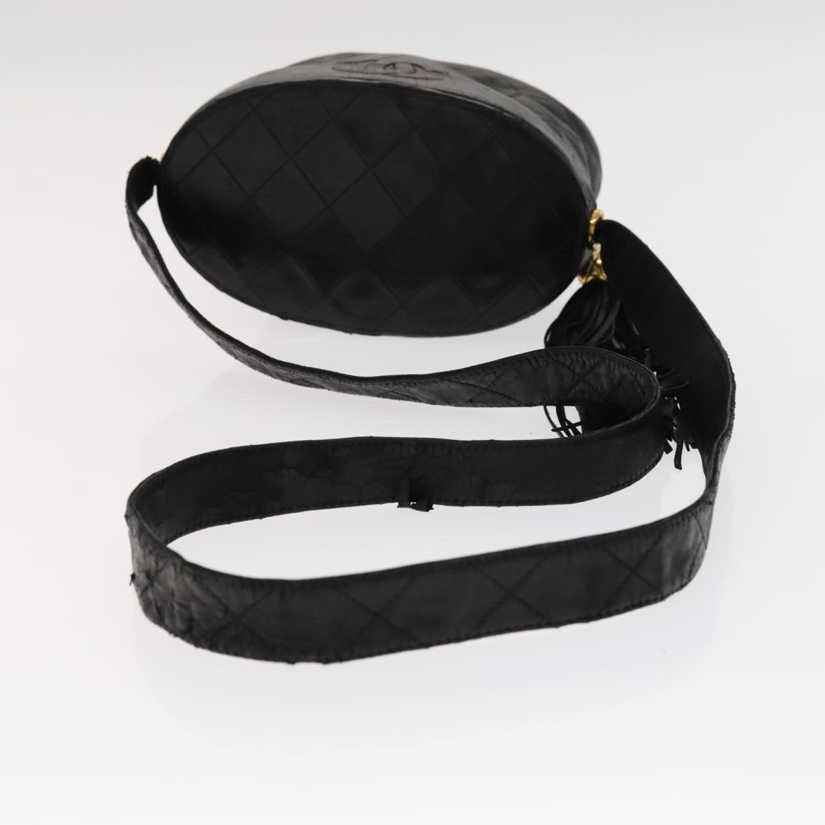 CHANEL Matelasse Shoulder Bag Lamb Skin Gold Black CC bs21318