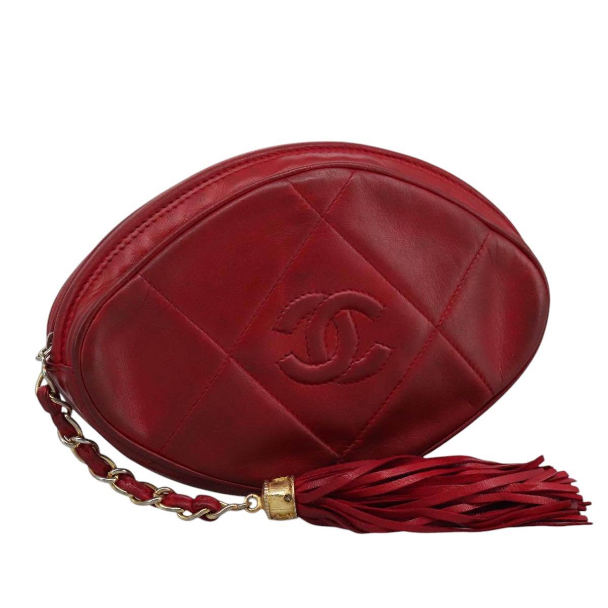 CHANEL Matelasse Pouch Lamb Skin Red CC bs21620