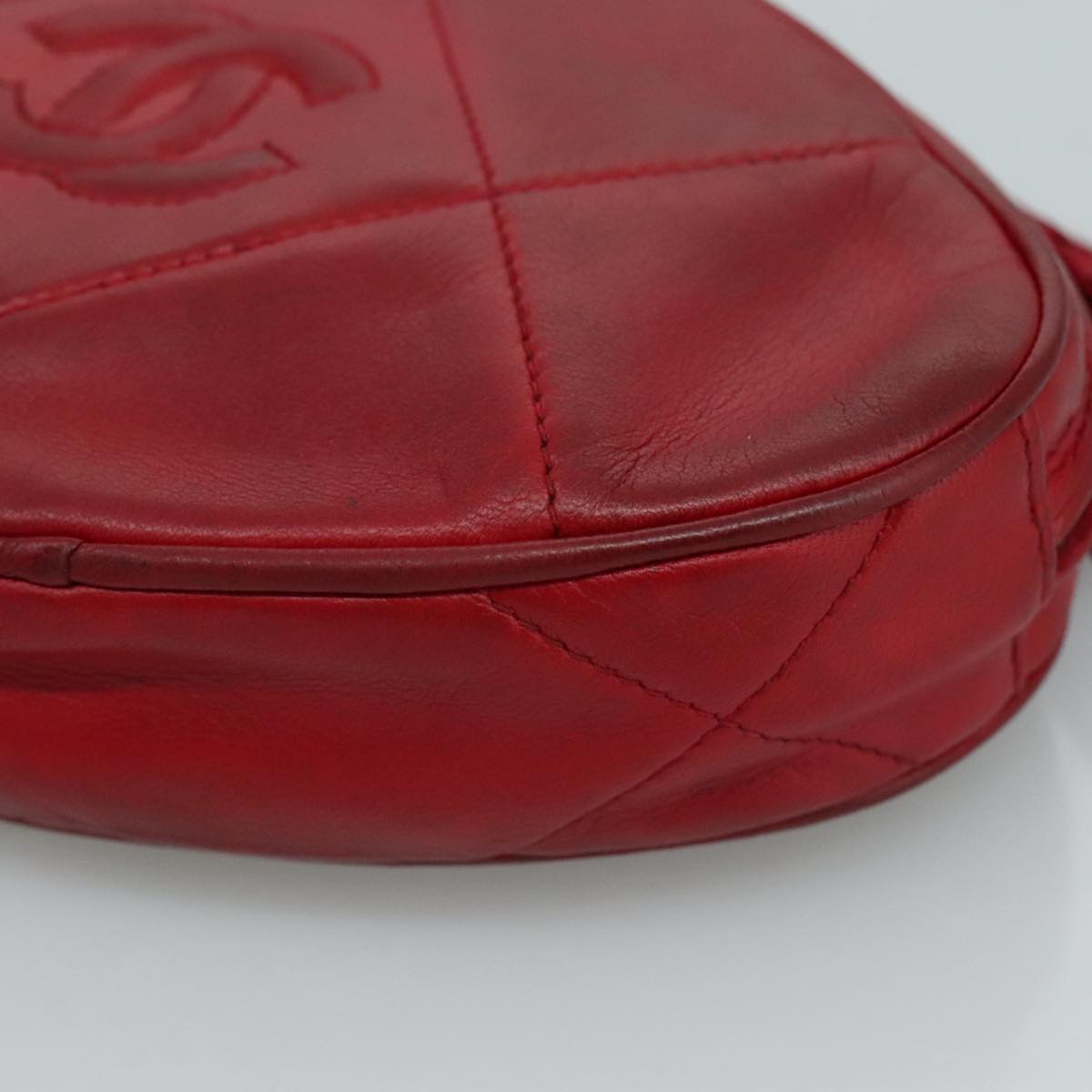 CHANEL Matelasse Pouch Lamb Skin Red CC bs21620