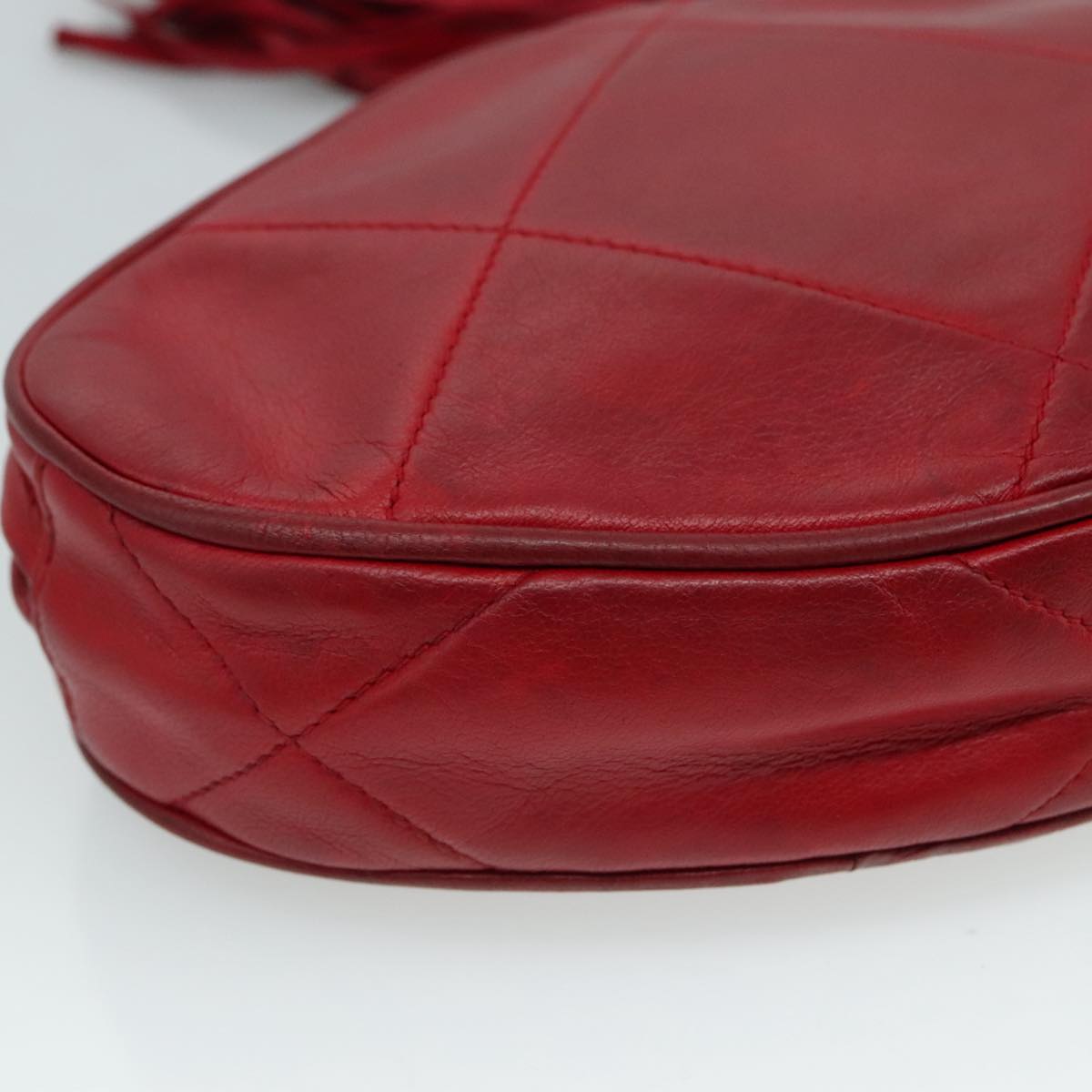 CHANEL Matelasse Pouch Lamb Skin Red CC bs21620