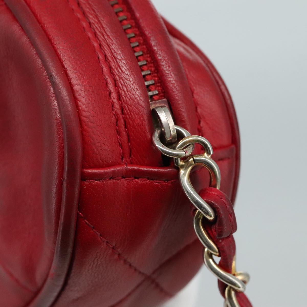 CHANEL Matelasse Pouch Lamb Skin Red CC bs21620
