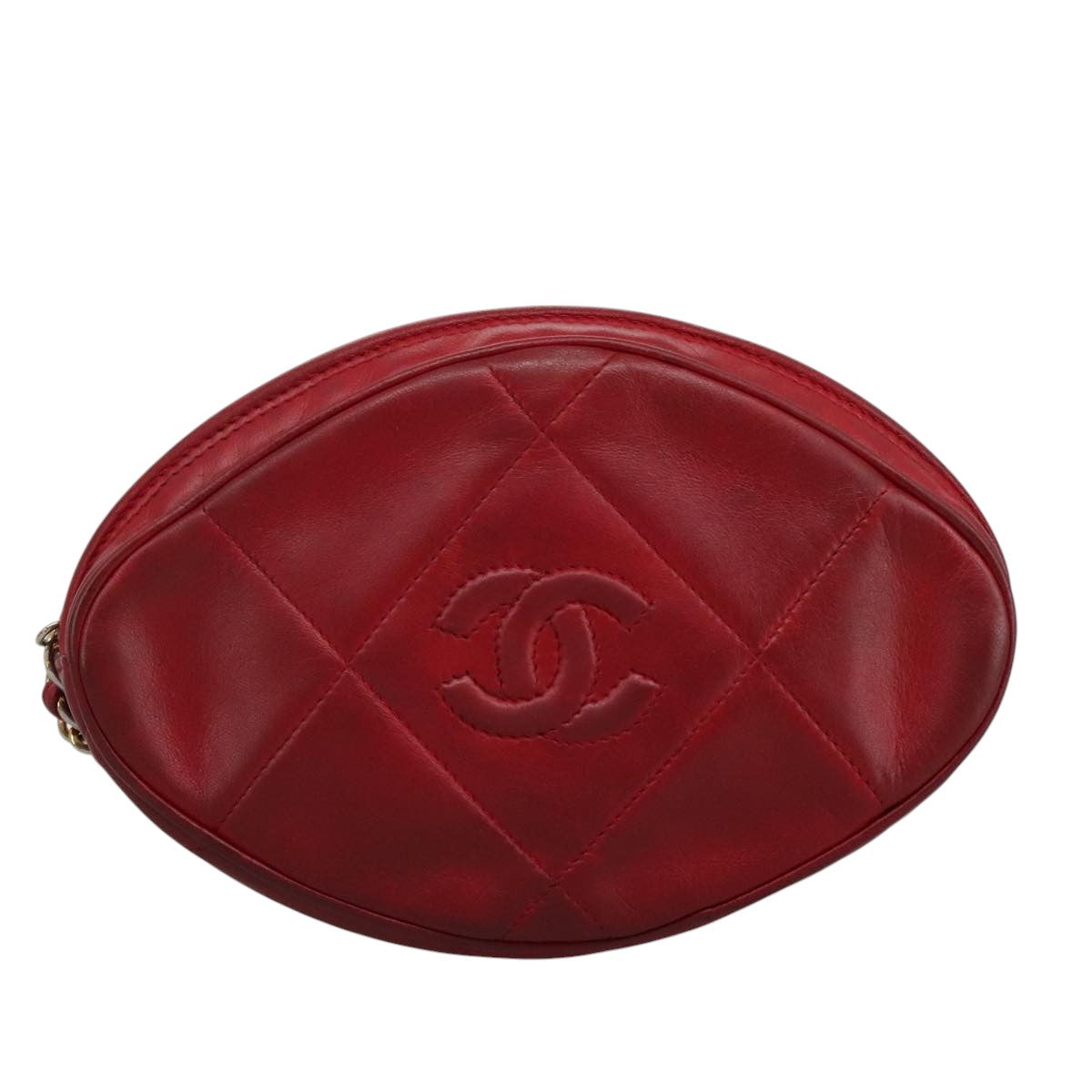 CHANEL Matelasse Pouch Lamb Skin Red CC bs21620