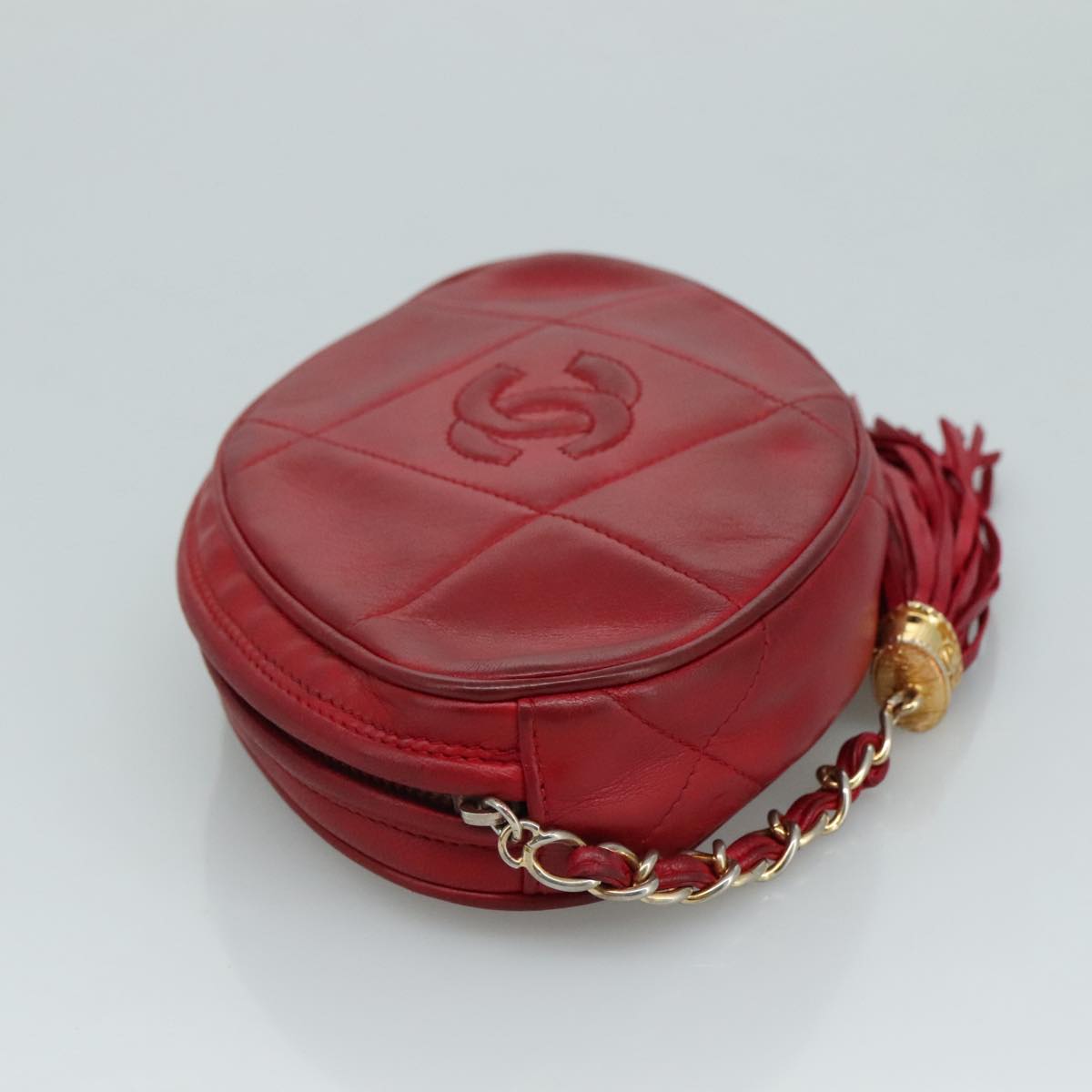 CHANEL Matelasse Pouch Lamb Skin Red CC bs21620