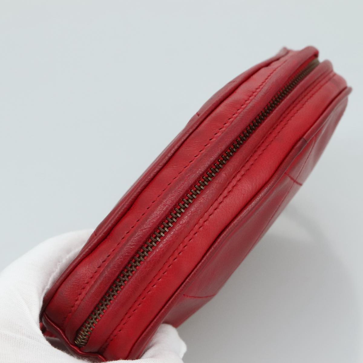 CHANEL Matelasse Pouch Lamb Skin Red CC bs21620