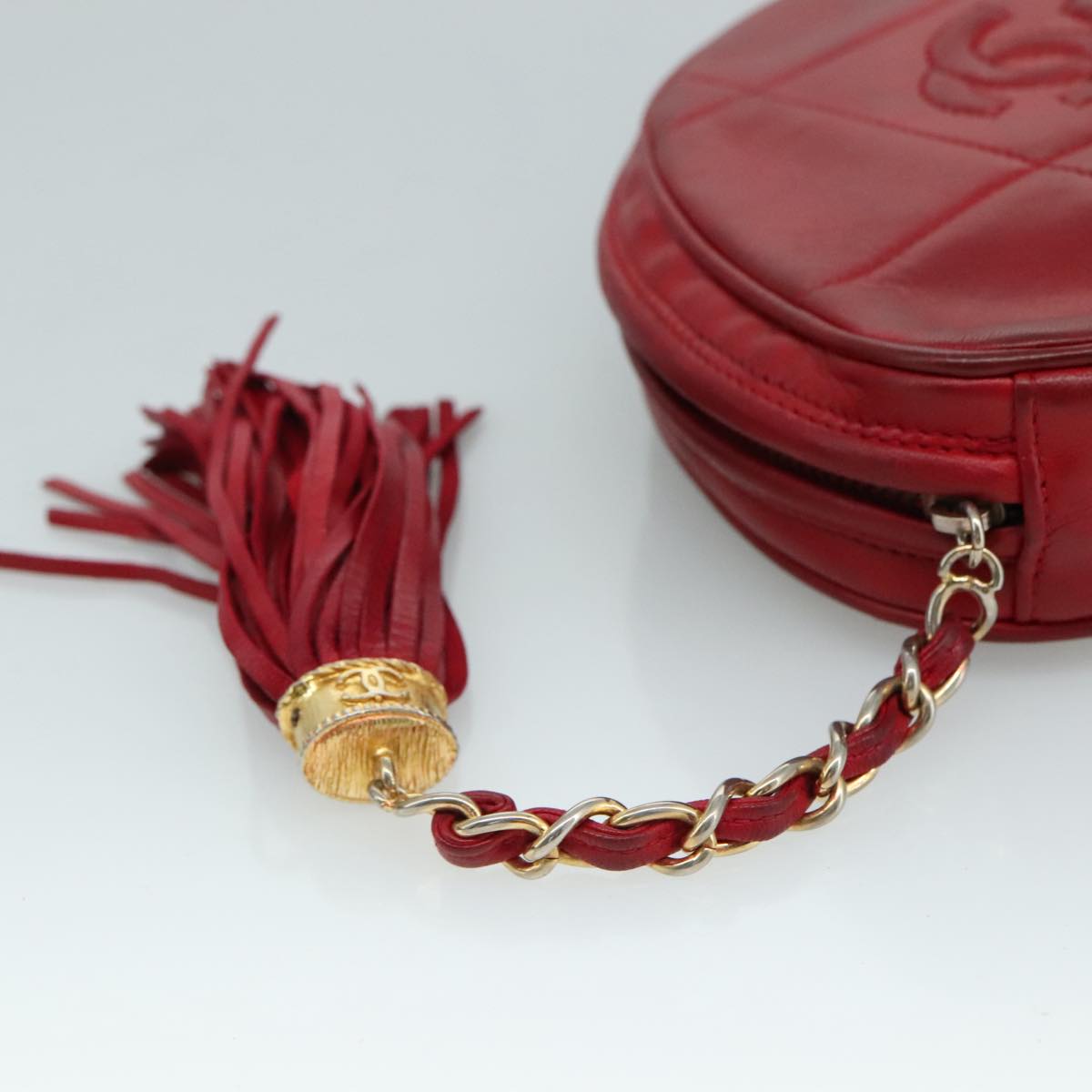 CHANEL Matelasse Pouch Lamb Skin Red CC bs21620