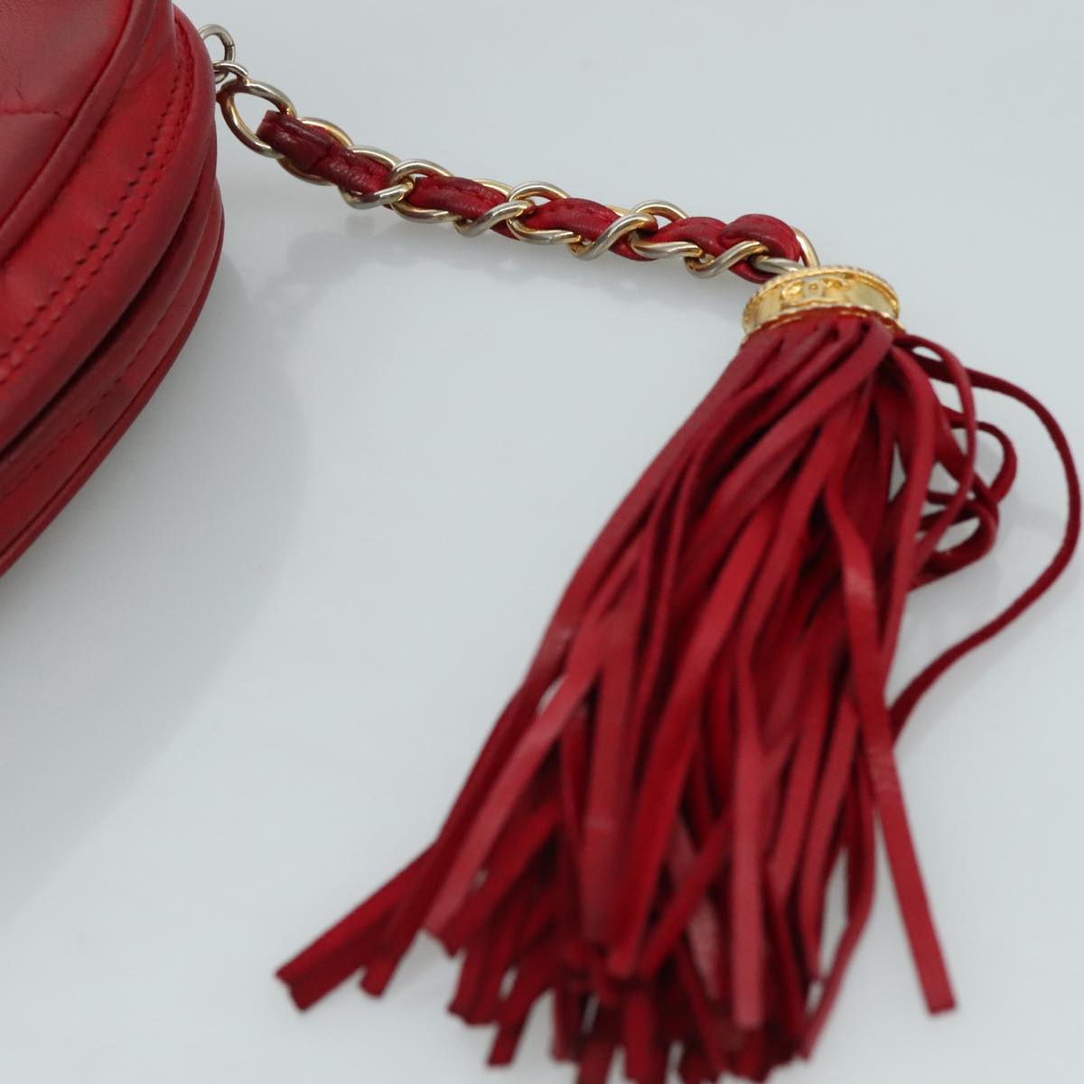 CHANEL Matelasse Pouch Lamb Skin Red CC bs21620