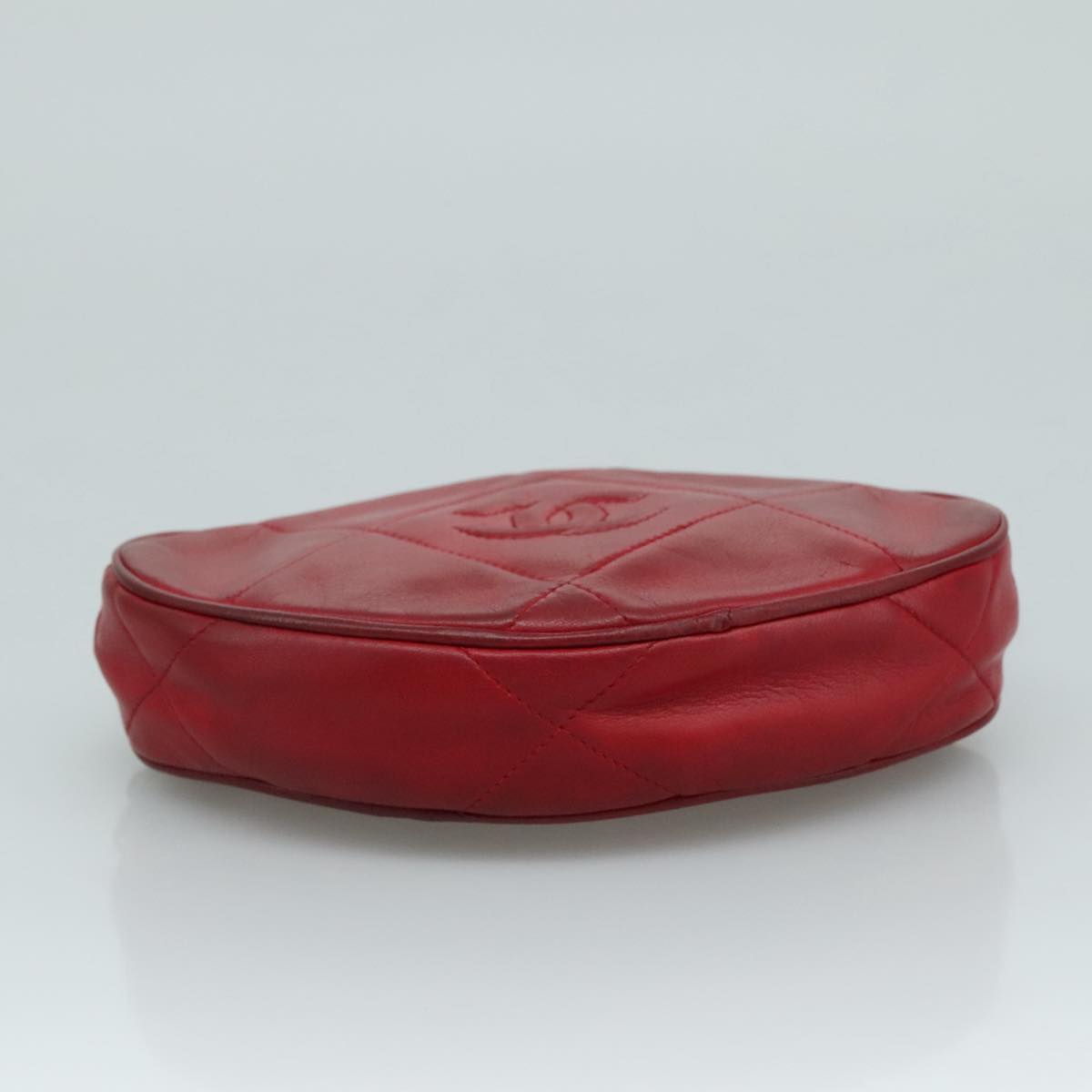 CHANEL Matelasse Pouch Lamb Skin Red CC bs21620