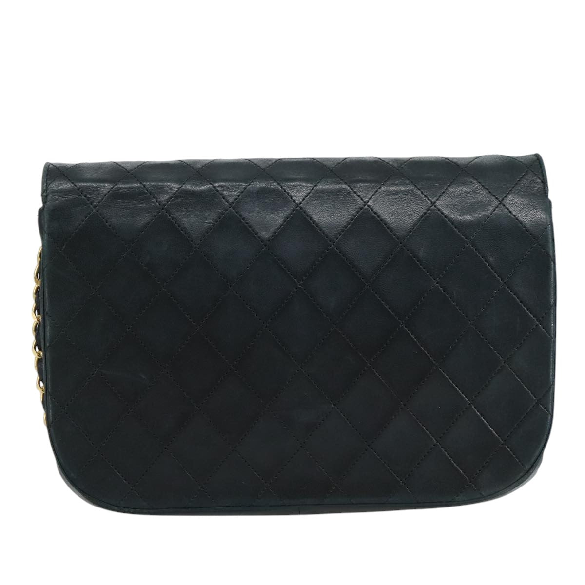 CHANEL Chain Matelasse Shoulder Bag Lamb Skin Navy Gold CC bs21661