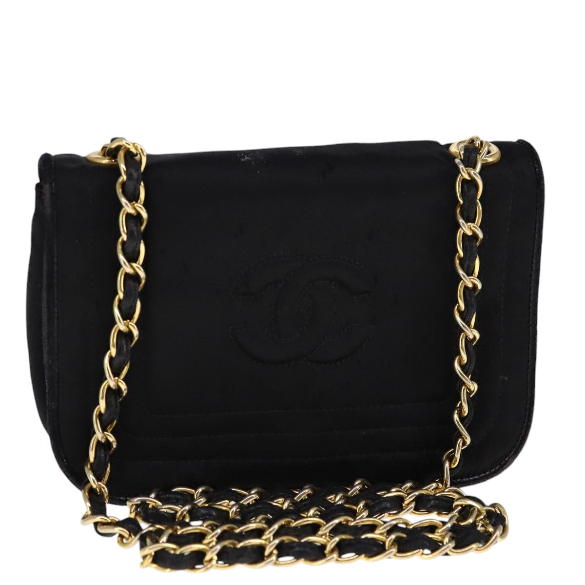 CHANEL COCO Mark Chain Shoulder Bag Nylon Black Gold CC bs21662