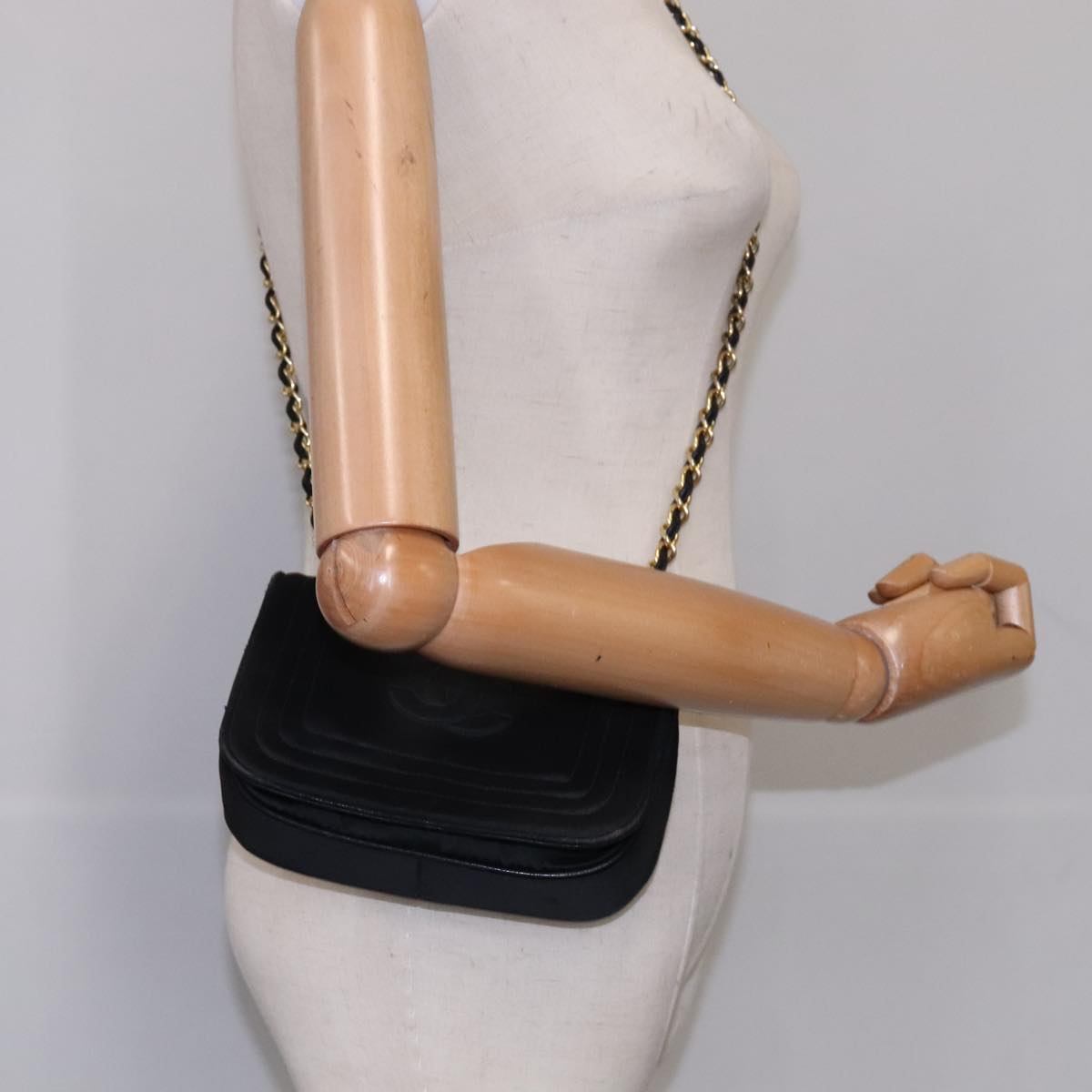 CHANEL COCO Mark Chain Shoulder Bag Nylon Black Gold CC bs21662