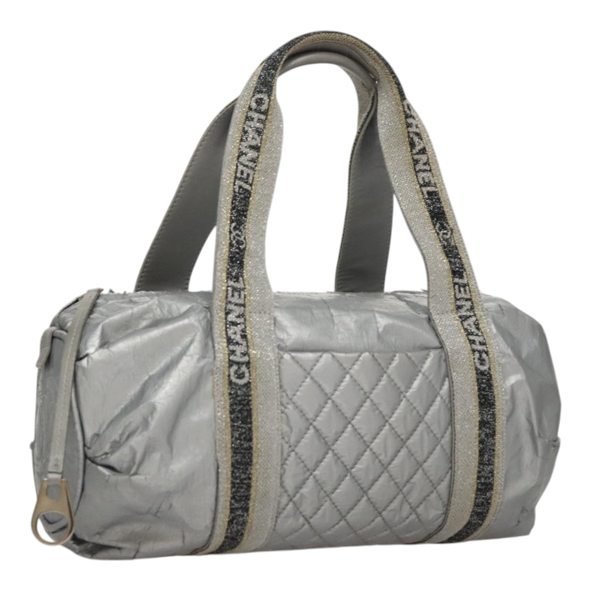 CHANEL Sports Hand Bag Coated Canvas Silver CC bs21669