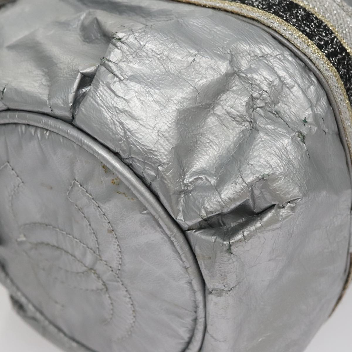CHANEL Sports Hand Bag Coated Canvas Silver CC bs21669