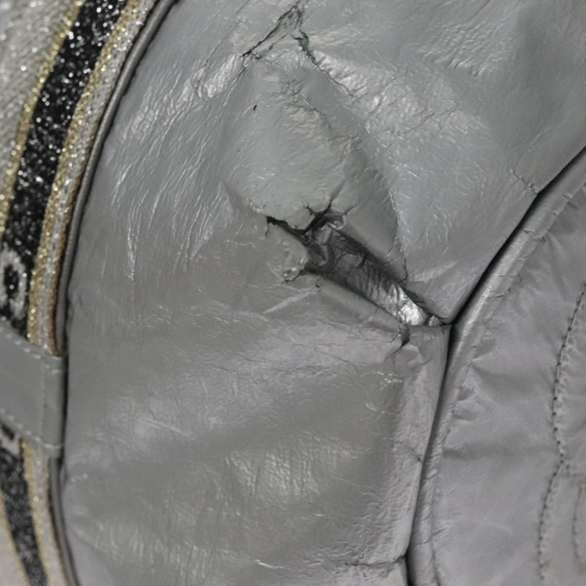 CHANEL Sports Hand Bag Coated Canvas Silver CC bs21669
