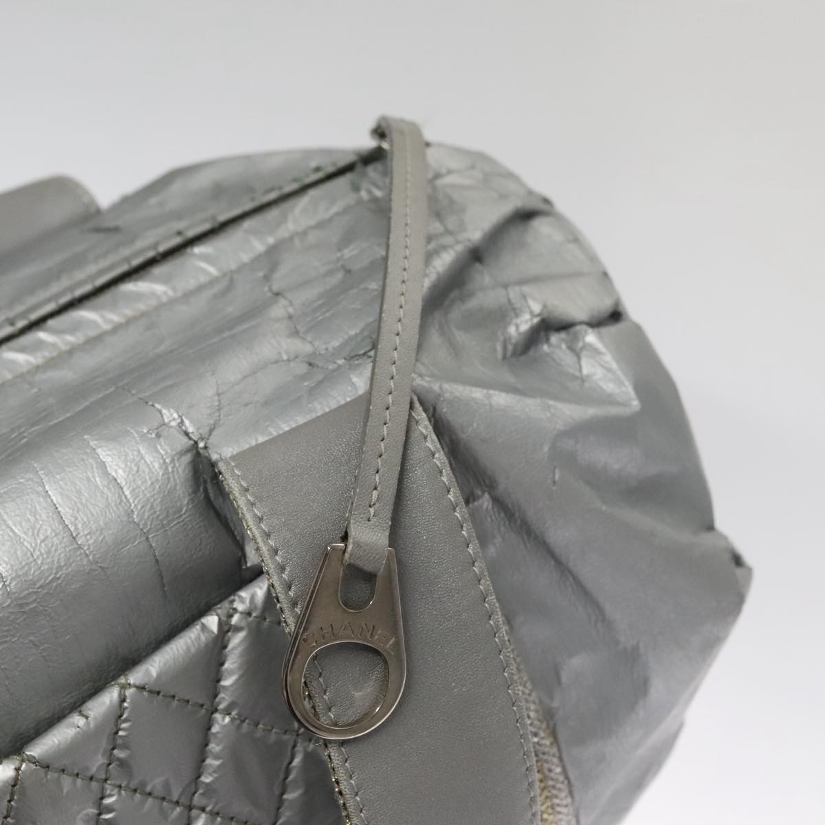 CHANEL Sports Hand Bag Coated Canvas Silver CC bs21669