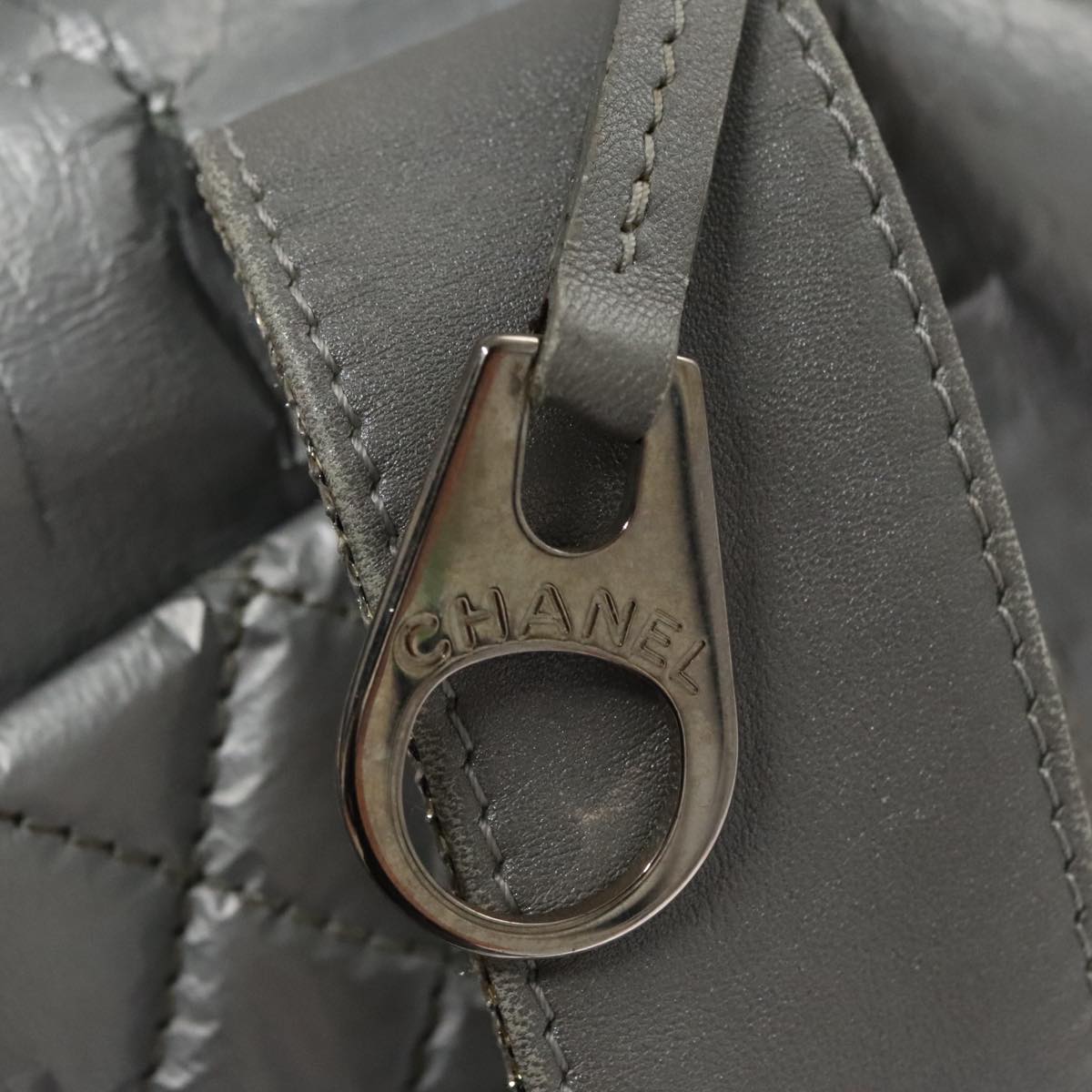 CHANEL Sports Hand Bag Coated Canvas Silver CC bs21669