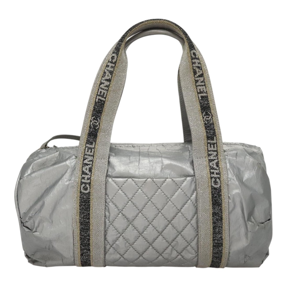 CHANEL Sports Hand Bag Coated Canvas Silver CC bs21669
