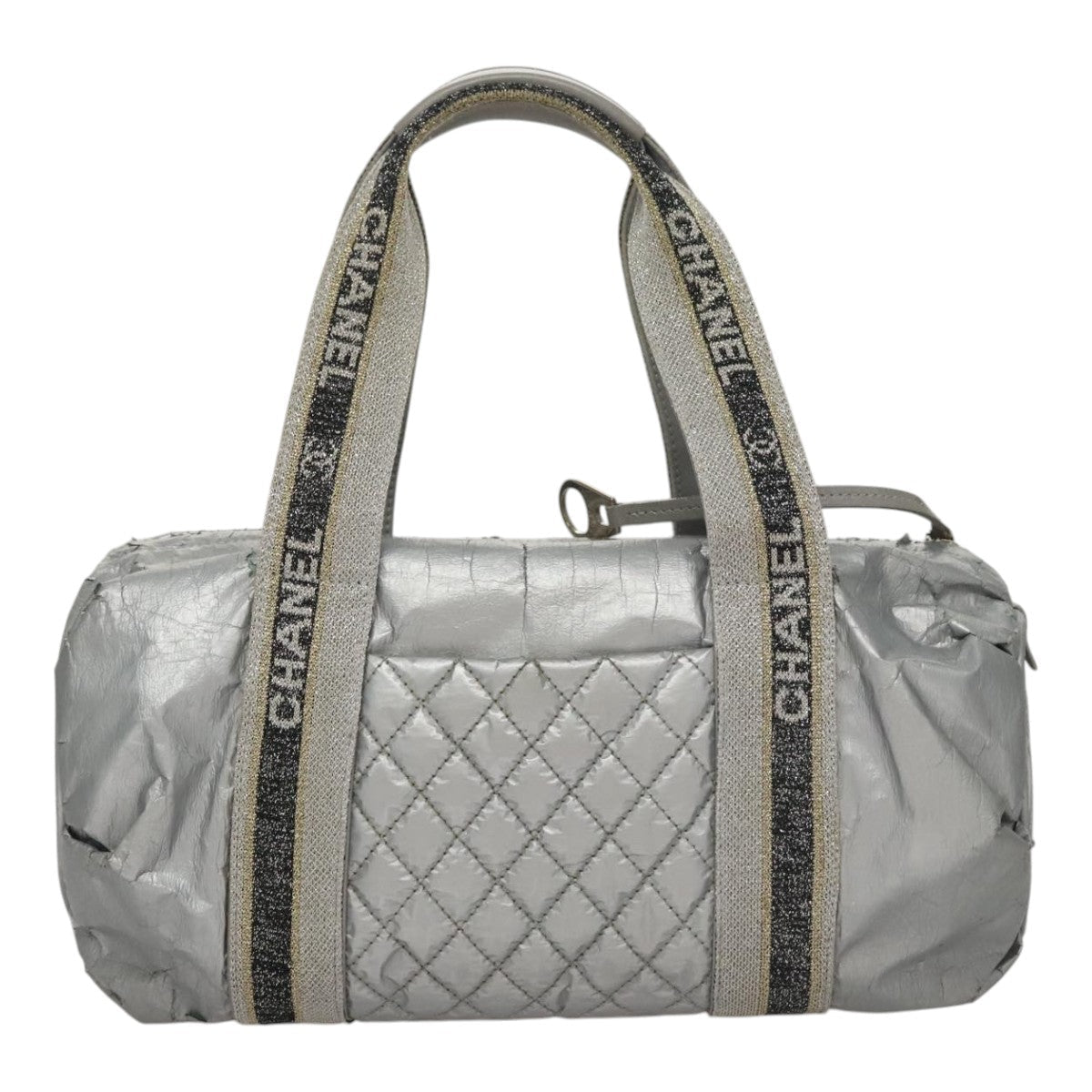 CHANEL Sports Hand Bag Coated Canvas Silver CC bs21669