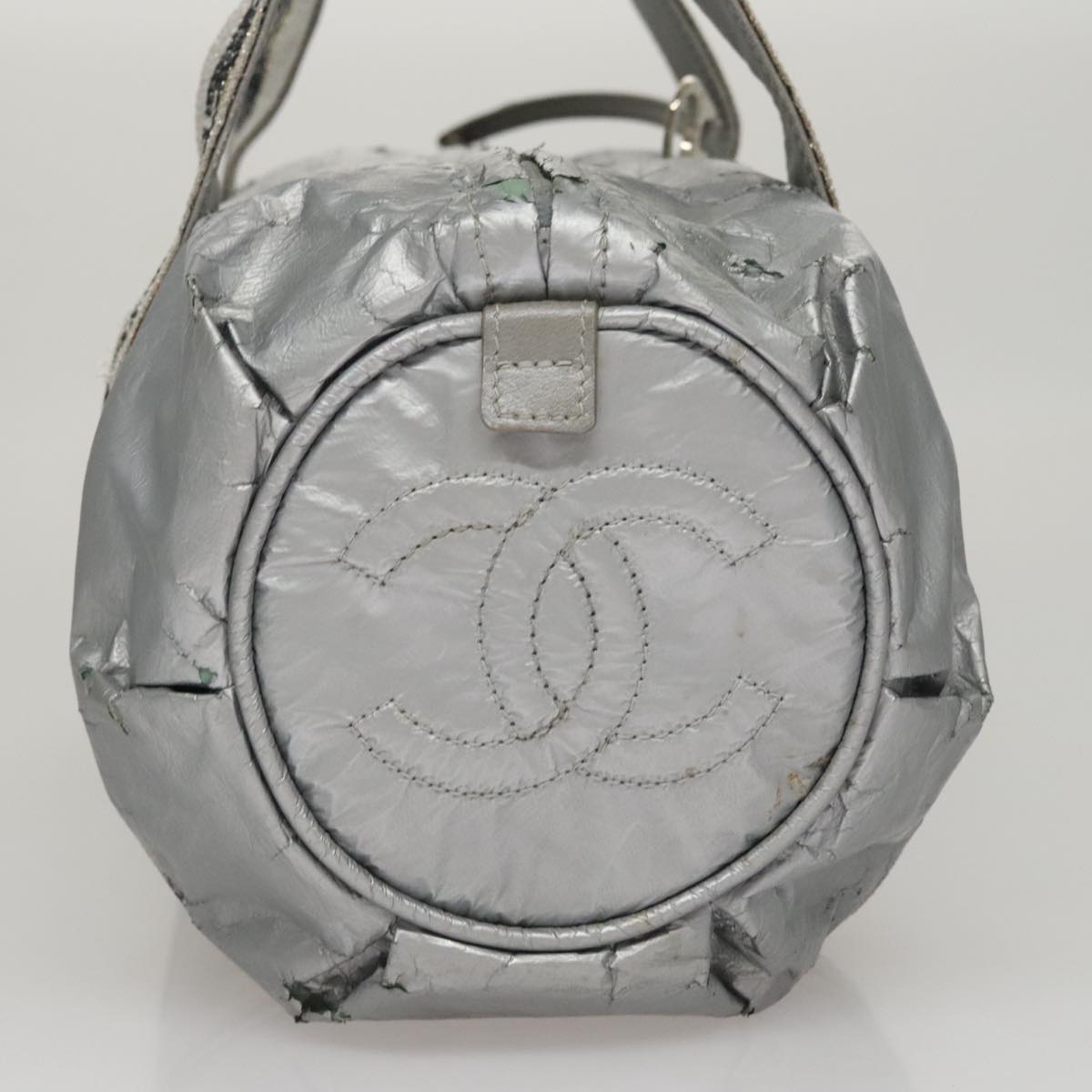 CHANEL Sports Hand Bag Coated Canvas Silver CC bs21669