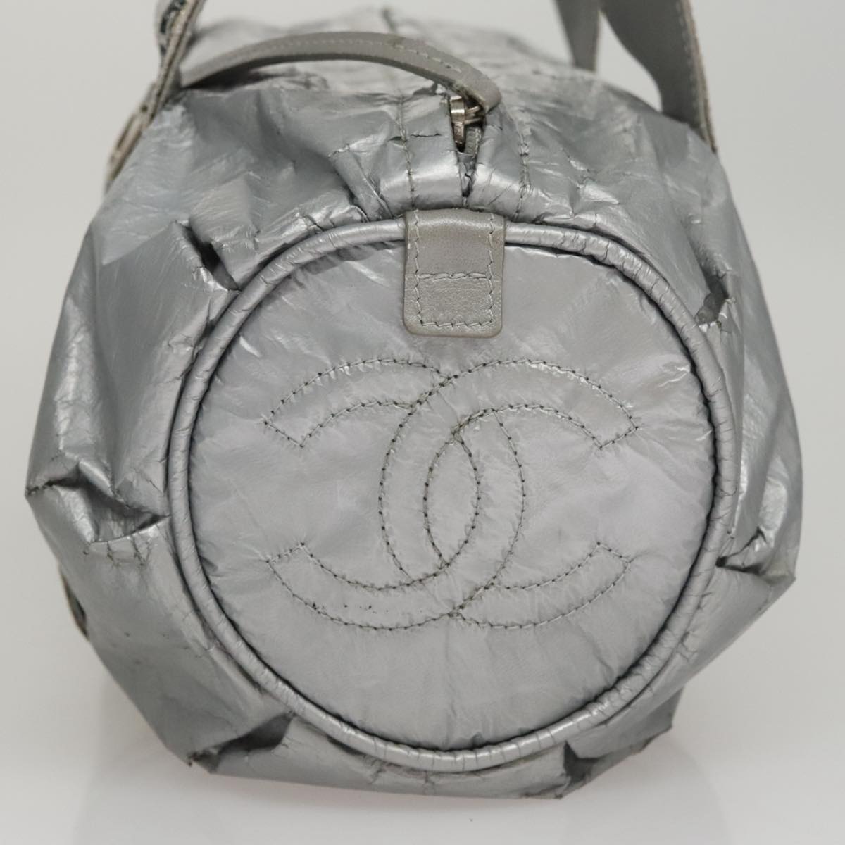 CHANEL Sports Hand Bag Coated Canvas Silver CC bs21669