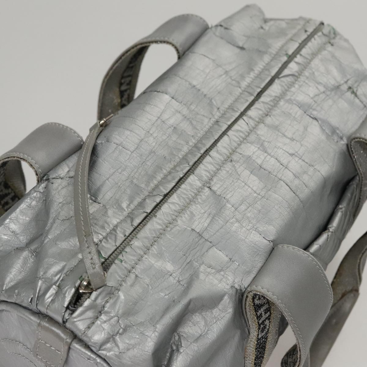 CHANEL Sports Hand Bag Coated Canvas Silver CC bs21669