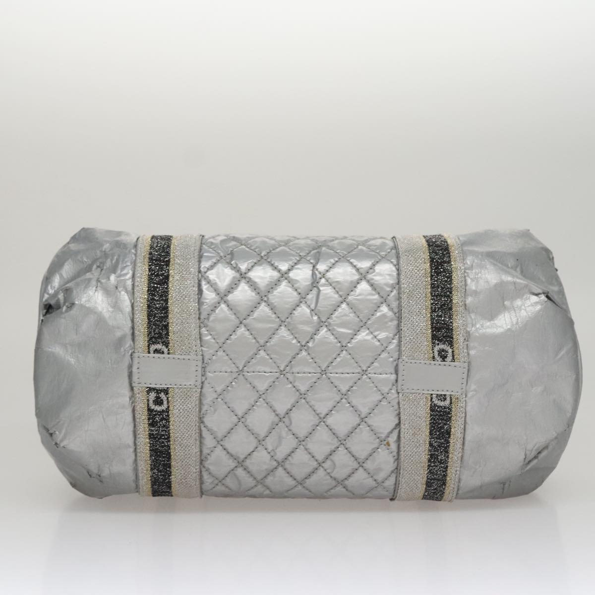 CHANEL Sports Hand Bag Coated Canvas Silver CC bs21669