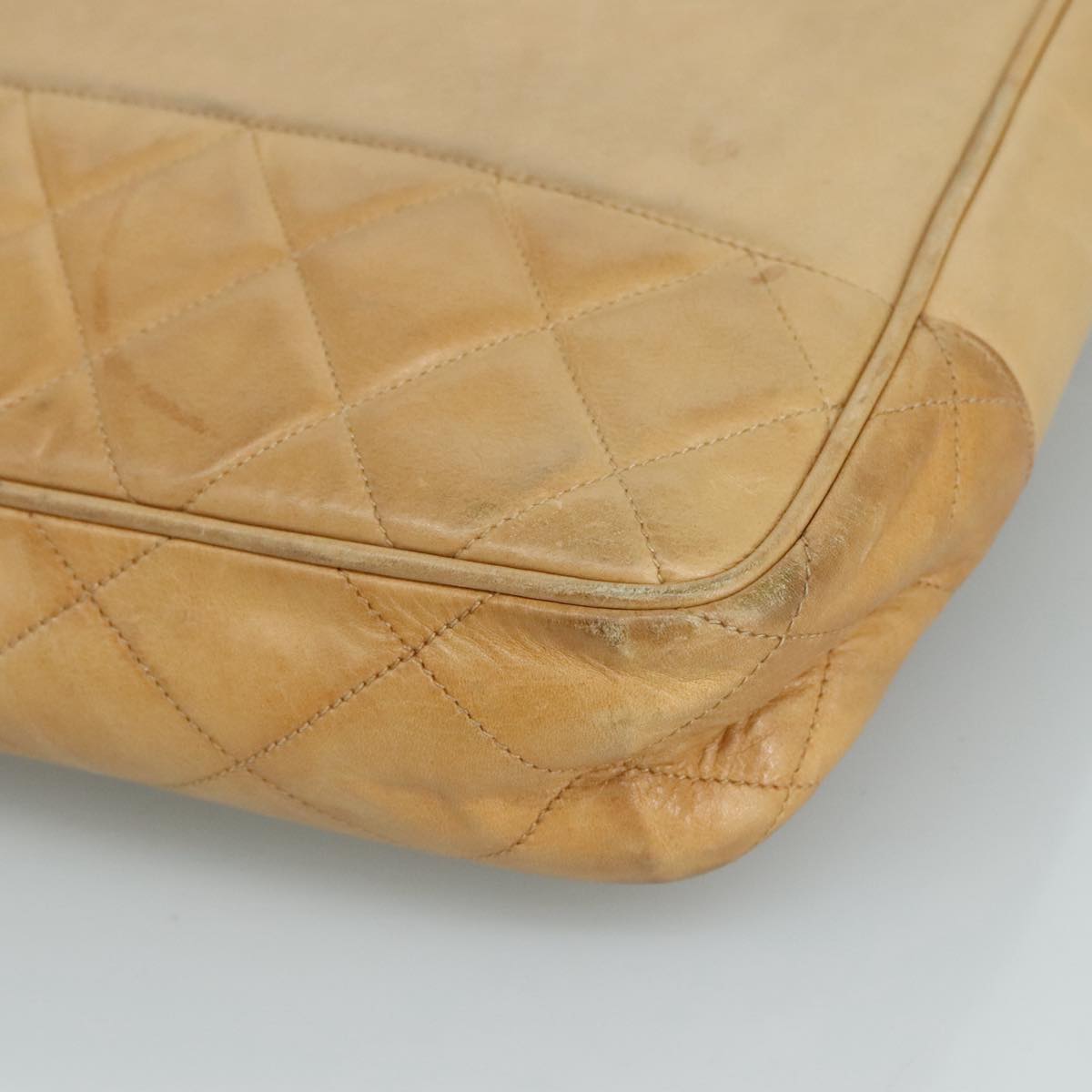 CHANEL Matelasse Chain Tote Bag Lamb Skin Beige Gold CC bs21670