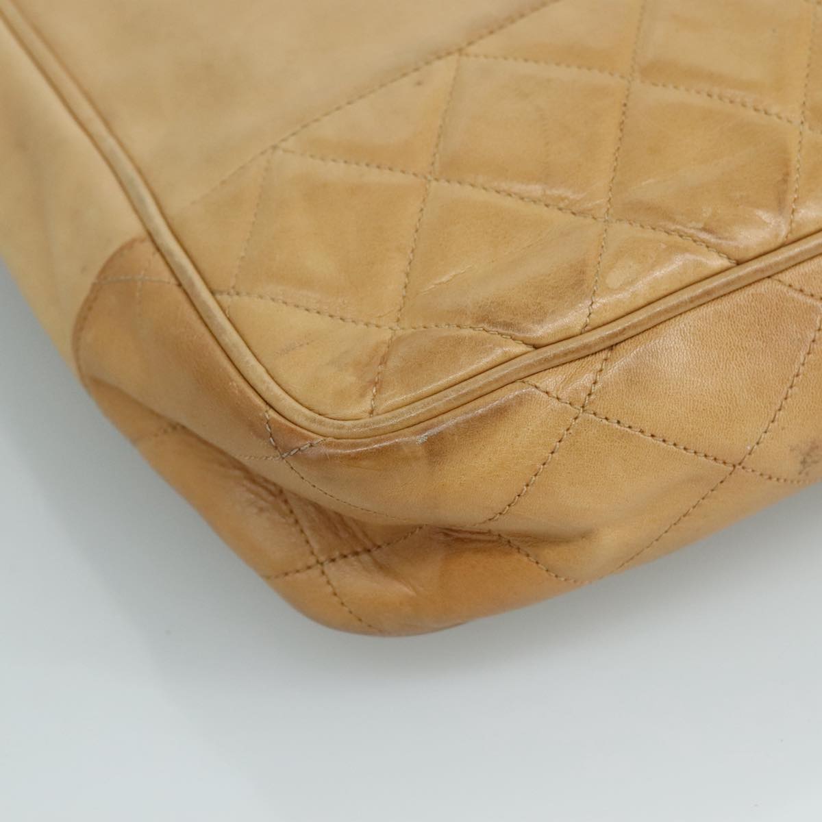 CHANEL Matelasse Chain Tote Bag Lamb Skin Beige Gold CC bs21670