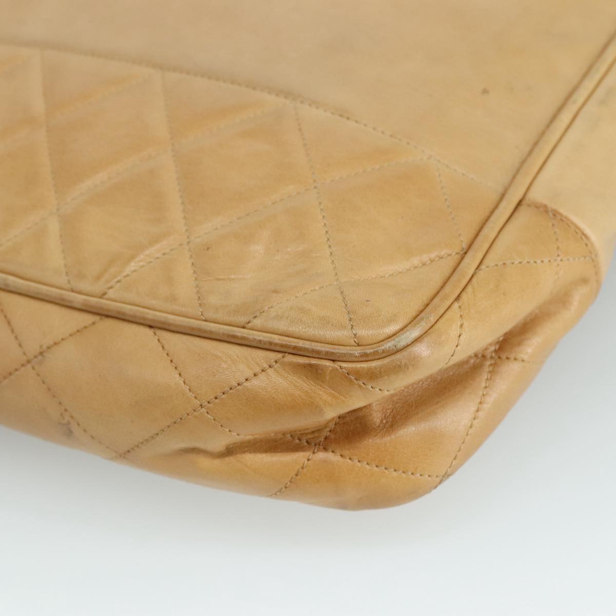 CHANEL Matelasse Chain Tote Bag Lamb Skin Beige Gold CC bs21670