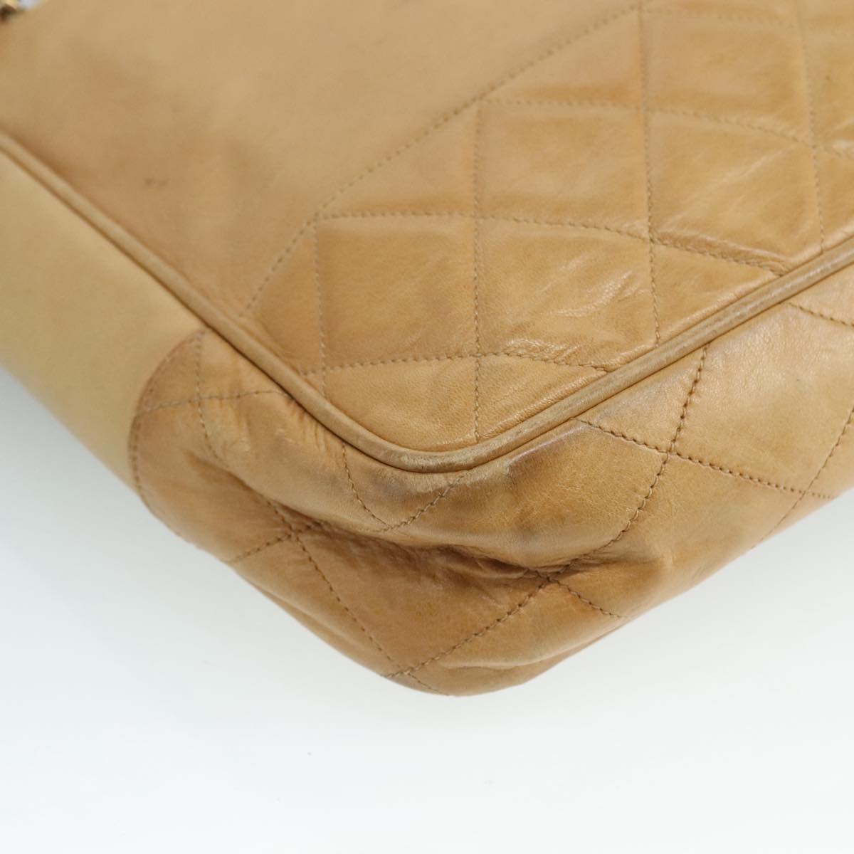 CHANEL Matelasse Chain Tote Bag Lamb Skin Beige Gold CC bs21670