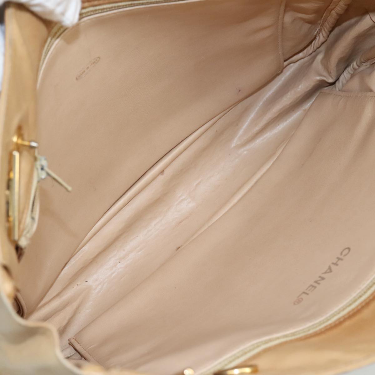 CHANEL Matelasse Chain Tote Bag Lamb Skin Beige Gold CC bs21670