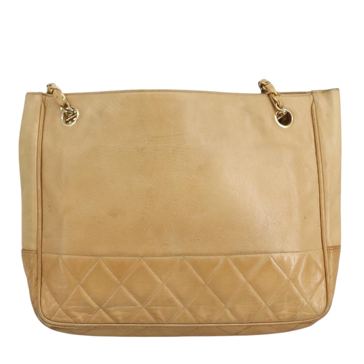 CHANEL Matelasse Chain Tote Bag Lamb Skin Beige Gold CC bs21670