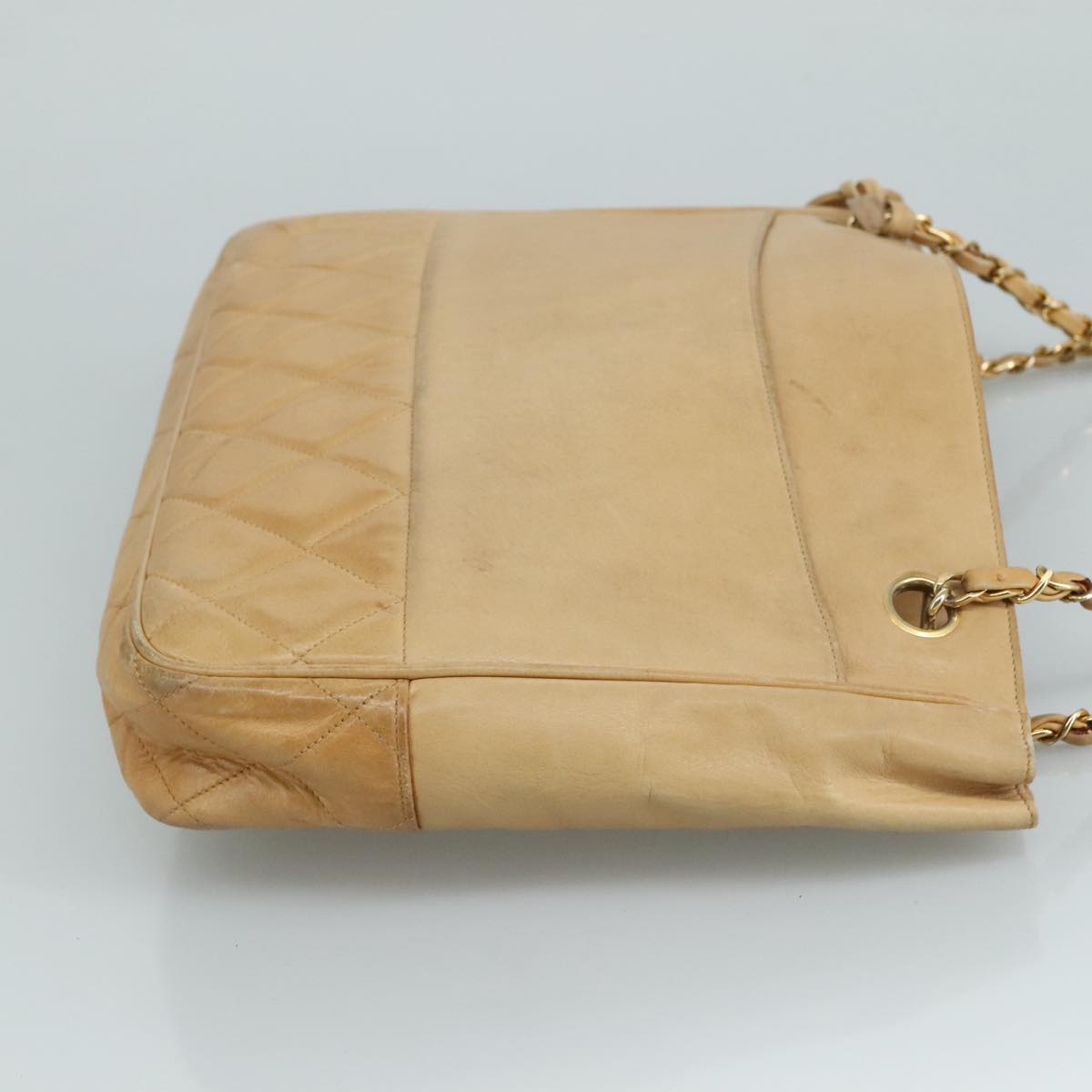 CHANEL Matelasse Chain Tote Bag Lamb Skin Beige Gold CC bs21670