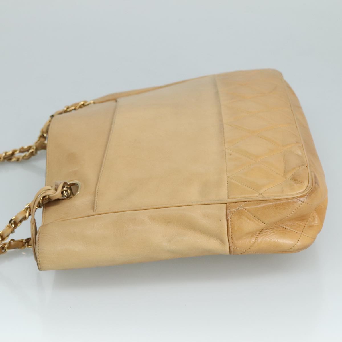 CHANEL Matelasse Chain Tote Bag Lamb Skin Beige Gold CC bs21670