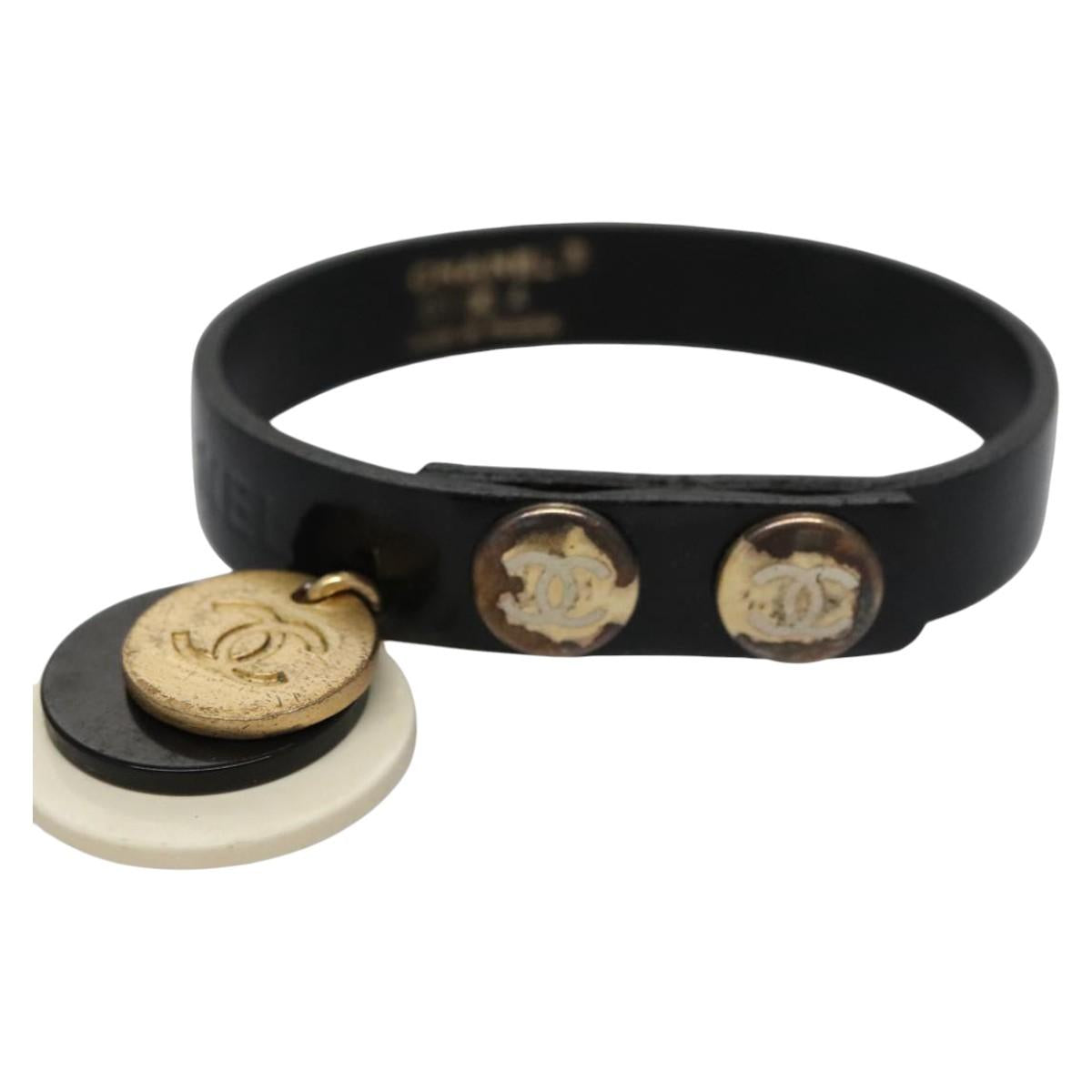 CHANEL Bracelet Leather Black Gold CC bs21865
