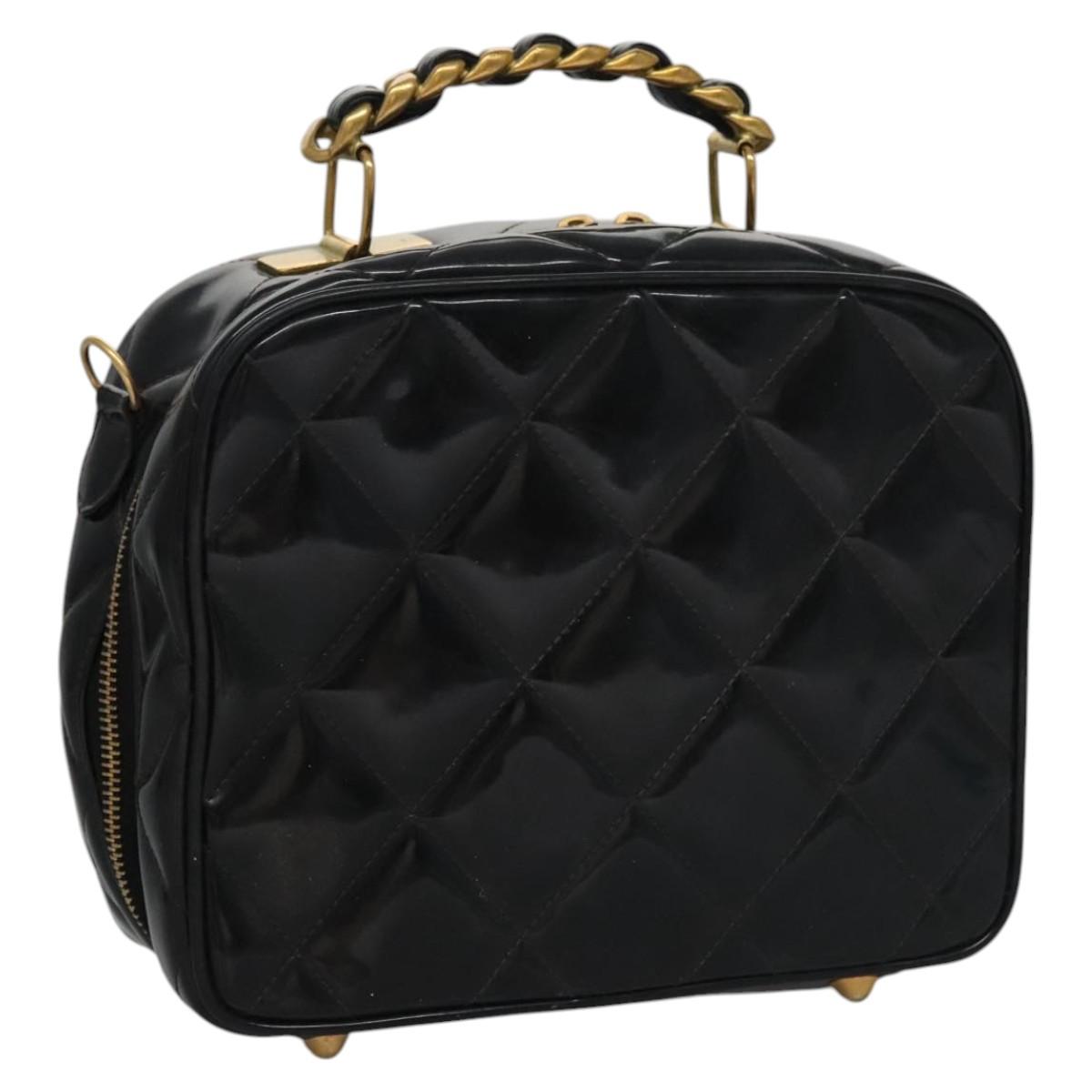 CHANEL Matelasse Hand Bag Patent leather Black Gold CC bs21938