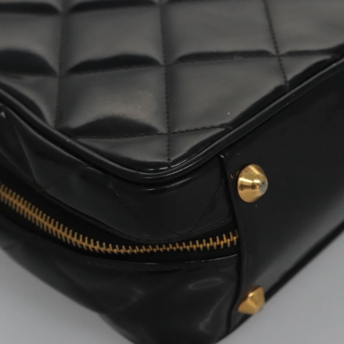 CHANEL Matelasse Hand Bag Patent leather Black Gold CC bs21938