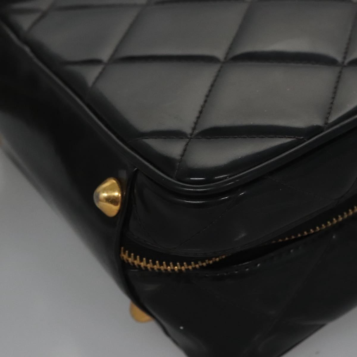 CHANEL Matelasse Hand Bag Patent leather Black Gold CC bs21938