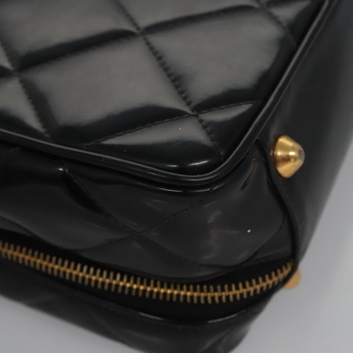 CHANEL Matelasse Hand Bag Patent leather Black Gold CC bs21938