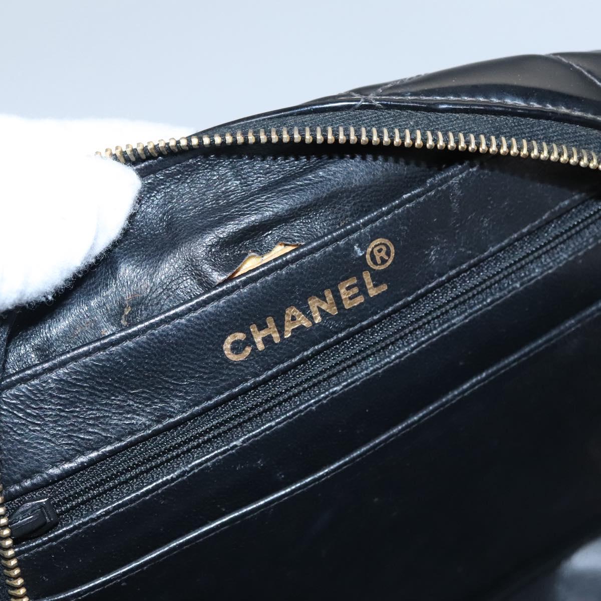 CHANEL Matelasse Hand Bag Patent leather Black Gold CC bs21938