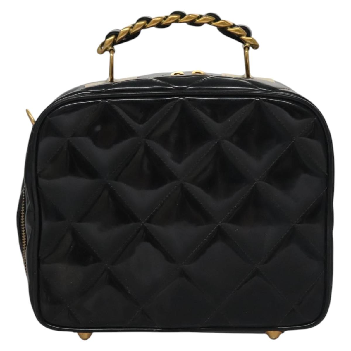 CHANEL Matelasse Hand Bag Patent leather Black Gold CC bs21938